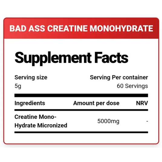 Bad Ass Creatine Monohydrate 300g, 60 Servings, Unflavored