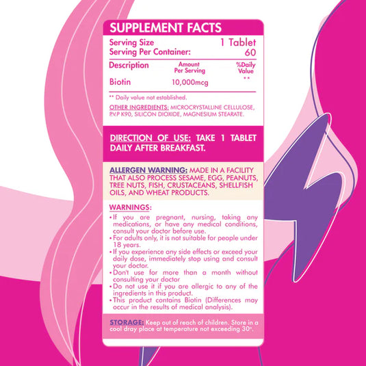 Organic Nation Biotin 10,000MCG Ultimate Hair Growth-60Serv.-60Coated Tablets
