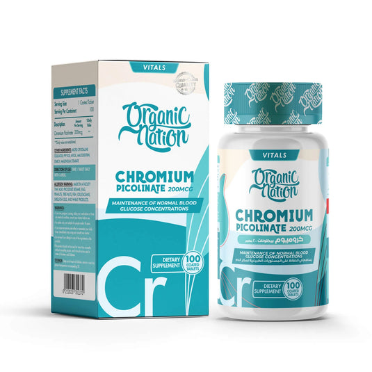 Organic Nation Chromium Picolinate 200MCG-100Serv.-100Coated Tablets