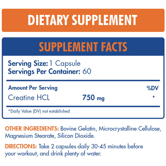Max Muscle Creatine HCL 750-60Serv.-60Capsules