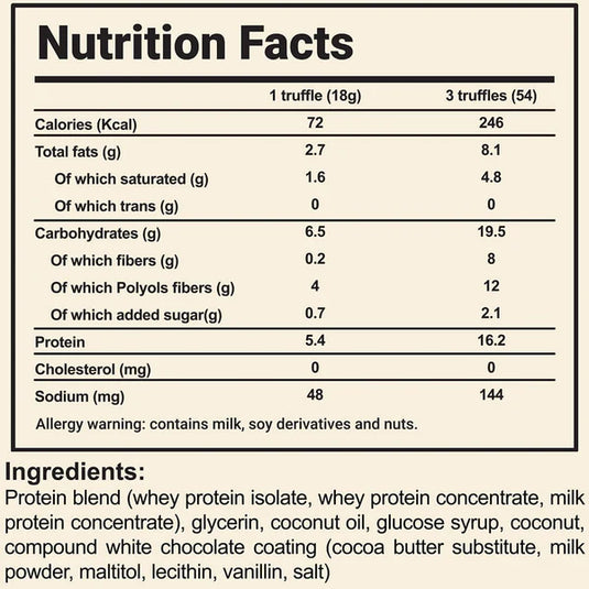 Organic Nation Whey Truffles-White Chocolate With Coconut Flakes-54G.-3Truffles