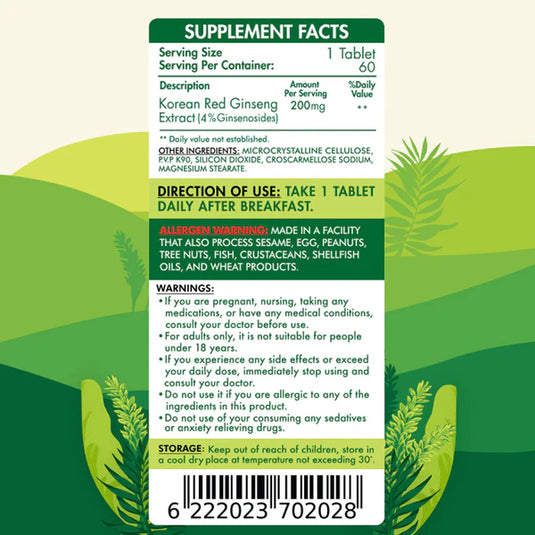 Organic Nation Red Korean Ginseng-60Serv.-60Tablets